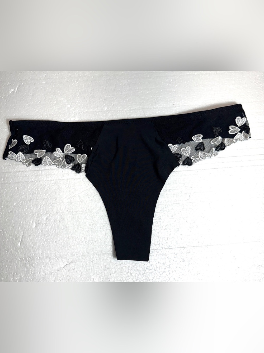 Black Lace Trim Thong Classic Hearts Geometric Marilyn Monroe